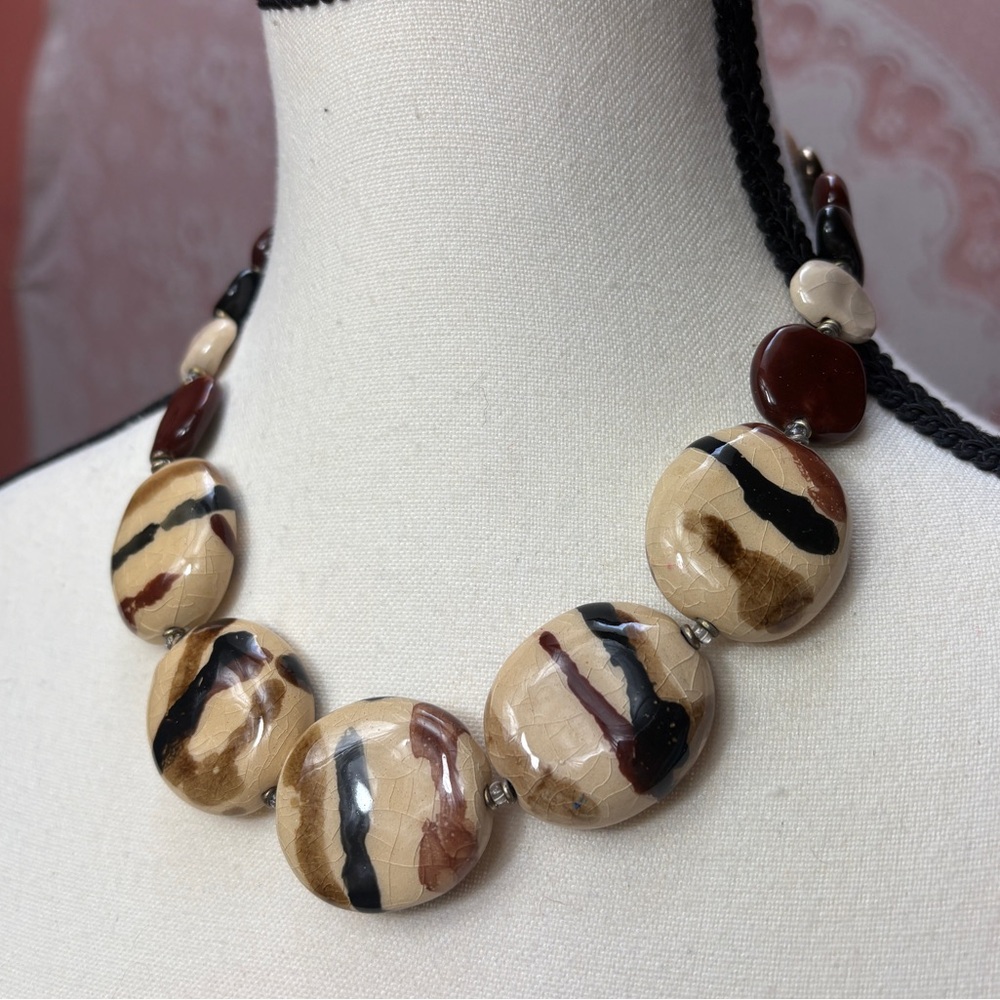 Statement Beaded Necklace – Earth Tones - Picture 2 of 6